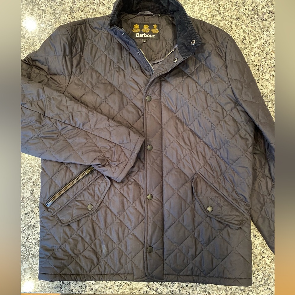 Barbour quilted  jacket, black with corduroy collar